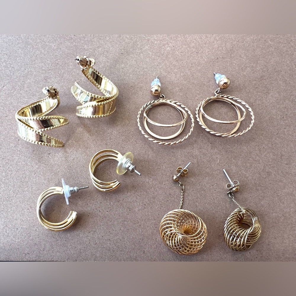 Collection of Gold-Tone Earrings, 4 Pairs Total! Excellent Condition
